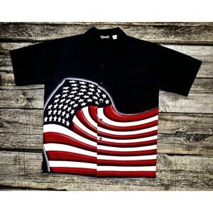 Dragonfly Shirt Mens Large Blue Red White American Flag Patriotic Button Up USA